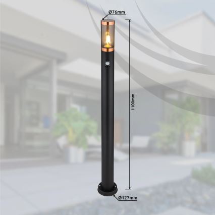 Globo - Udendørslampe med sensor 1xE27/15W/230V IP44 110 cm sort/kobber