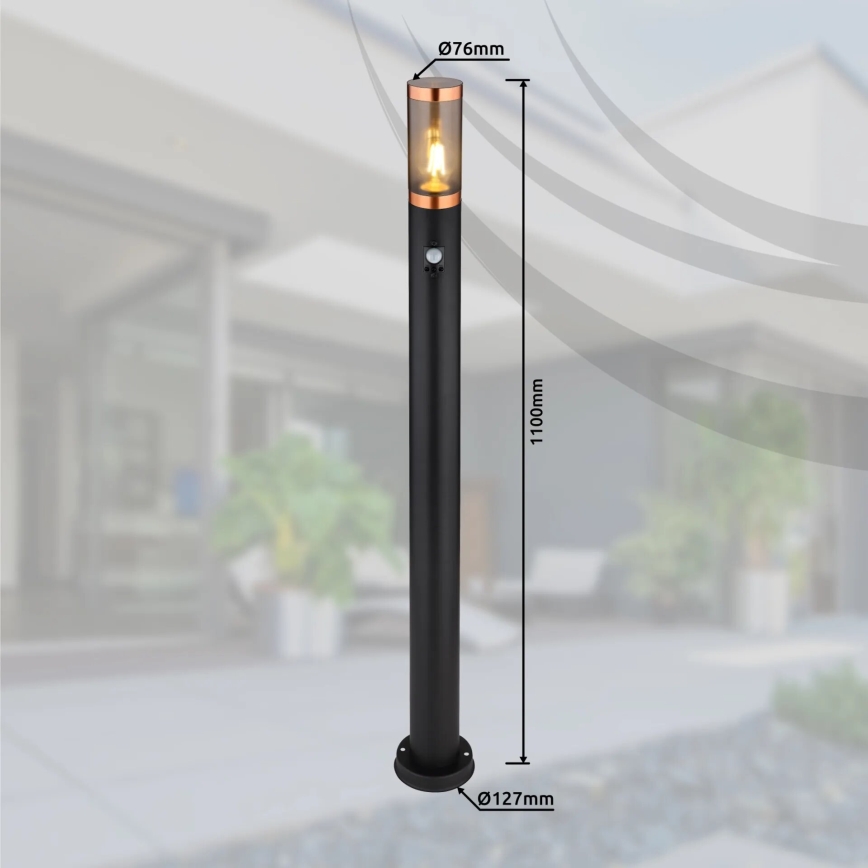 Globo - Udendørslampe med sensor 1xE27/15W/230V IP44 110 cm sort/kobber