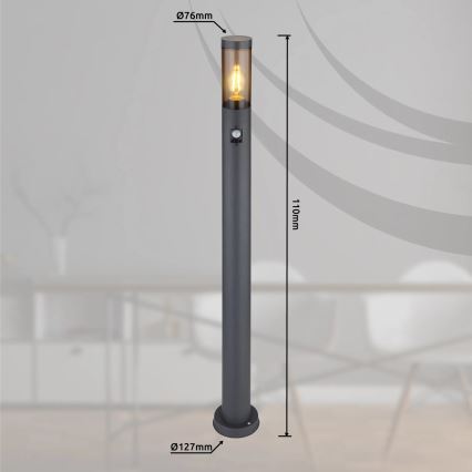 Globo - Udendørslampe med sensor 1xE27/15W/230V IP44 110 cm sort