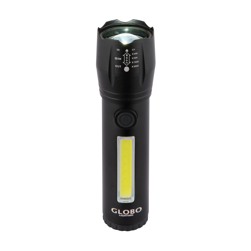 Globo - Genopladelig LED lommelygte LED/3W/5V + COB/3W 5500K 1200 mAh