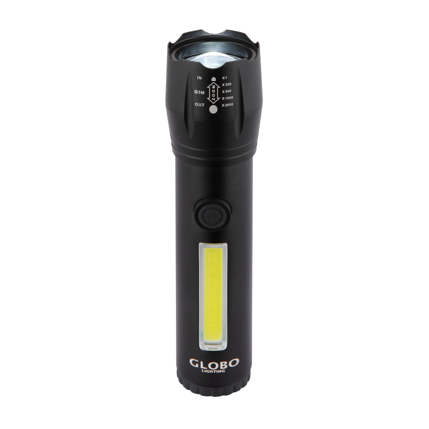 Globo - Genopladelig LED lommelygte LED/3W/5V + COB/3W 5500K 1200 mAh