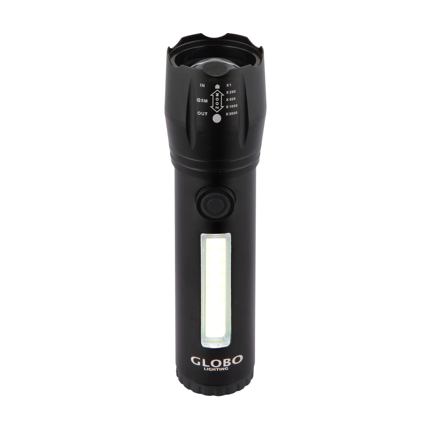 Globo - Genopladelig LED lommelygte LED/3W/5V + COB/3W 5500K 1200 mAh