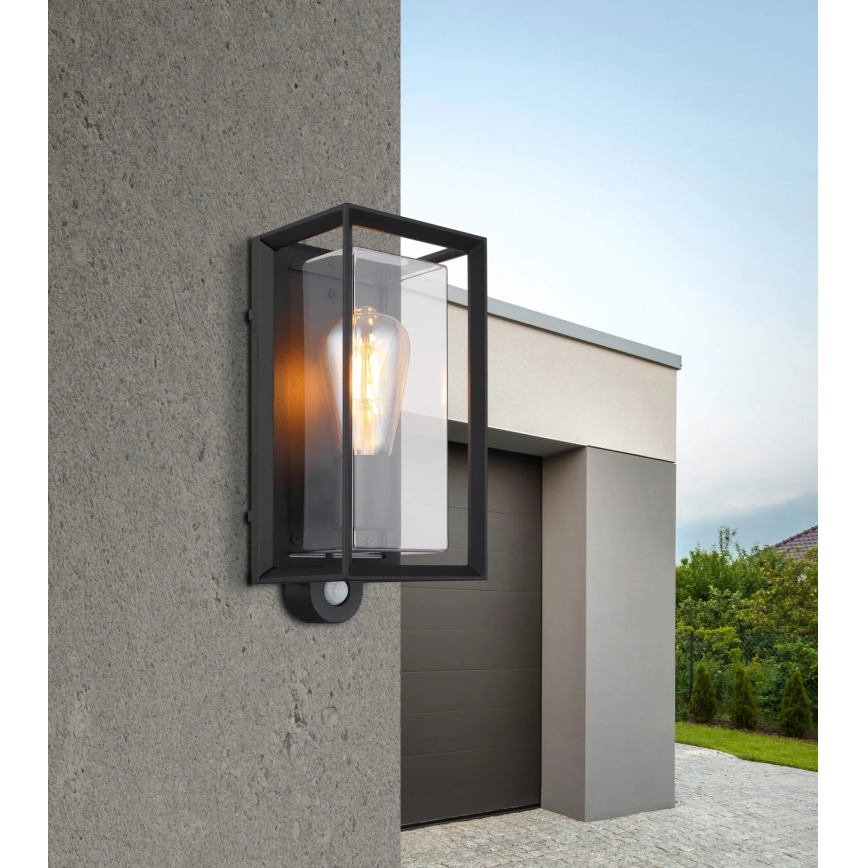 Globo - Udendørs væglampe med sensor 1xE27/60W/230V IP44 sort