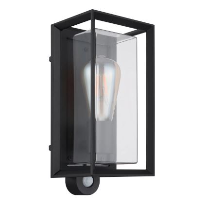 Globo - Udendørs væglampe med sensor 1xE27/60W/230V IP44 sort