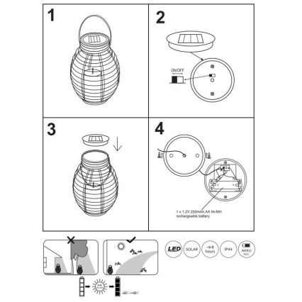 Globo - LED solcellelampe LED/0,06W/3,2V IP44 Rattan