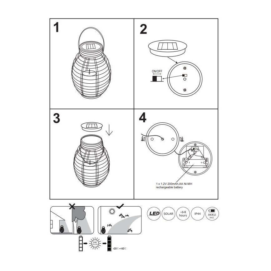 Globo - LED solcellelampe LED/0,06W/3,2V IP44 200 mAh Rattan