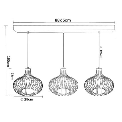 Globo - Pendel på ledning 3xE27/40W/230V beige