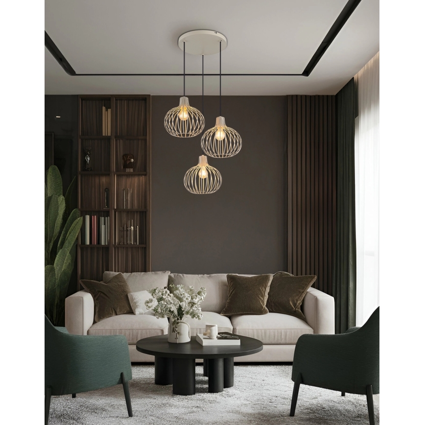 Globo - Pendel med ledning 3xE27/40W/230V beige