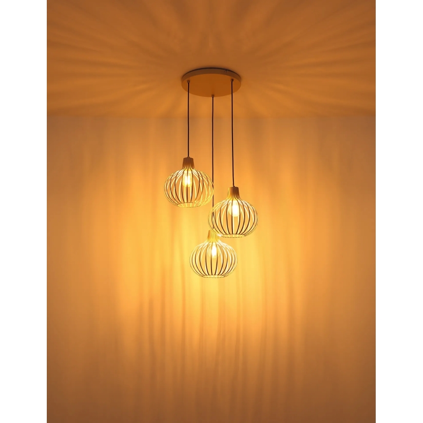 Globo - Pendel med ledning 3xE27/40W/230V beige