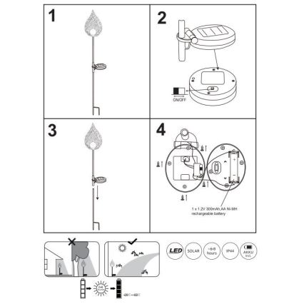 Globo - LED Solcellelampe LED/0,06W/3,2V 300mAh IP44