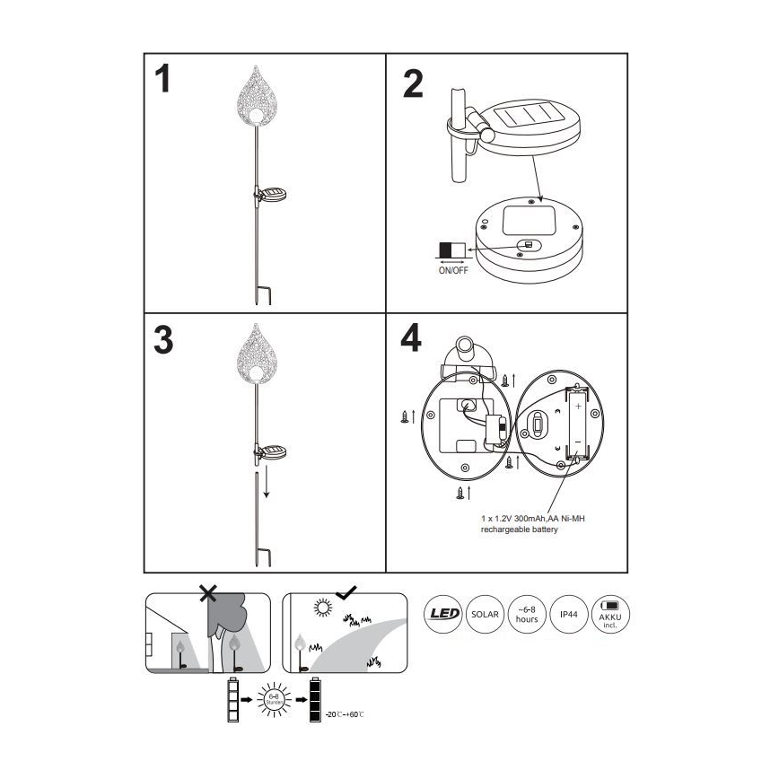 Globo - LED Solcellelampe LED/0,06W/3,2V 300mAh IP44