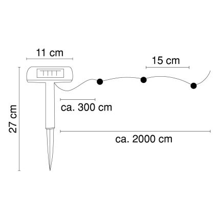 Globo - Soldrevet LED lyskæde 20 m 120xLED/2,4V 2xAAA IP44 600 mAh