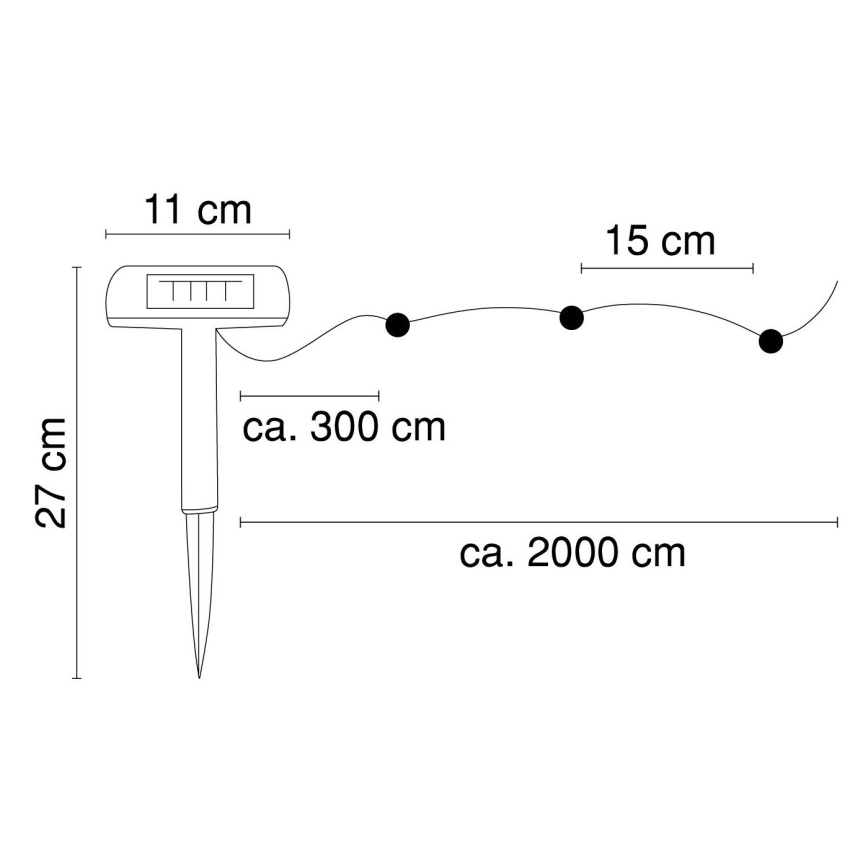 Globo - Soldrevet LED lyskæde 20 m 120xLED/2,4V 2xAAA IP44 600 mAh