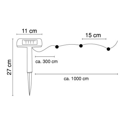 Globo - Soldrevet LED lyskæde 10 m 50xLED/2,4V IP44