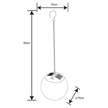 Globo - Soldrevet LED pendel m. kædeophæng 20xLED/0,06W/1,2V diameter 15 cm IP44 600 mAh