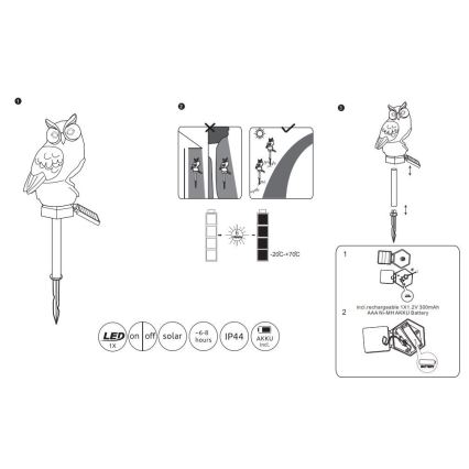Globo - LED solcellelampe LED/0,06W/3V IP44 ugle