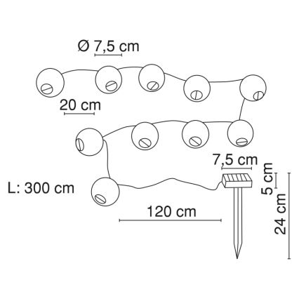 Globo - Soldrevet LED lyskæde 10xLED/0,06W/1,2V IP44