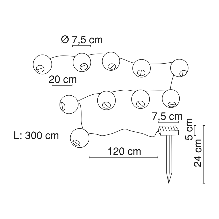 Globo - Soldrevet LED lyskæde 10xLED/0,06W/1,2V IP44