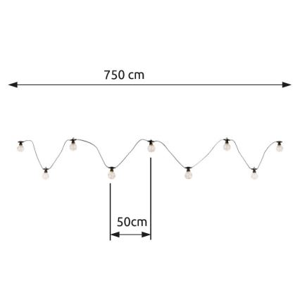 Globo - Udendørs LED lyskæde 10xLED/0,27W/230V 7,5 m IP44 sort