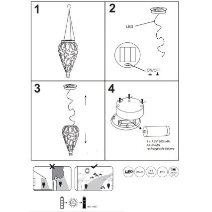 Globo - LED solcellelampe LED/0,9W/3,2V IP44 200 mAh transparent