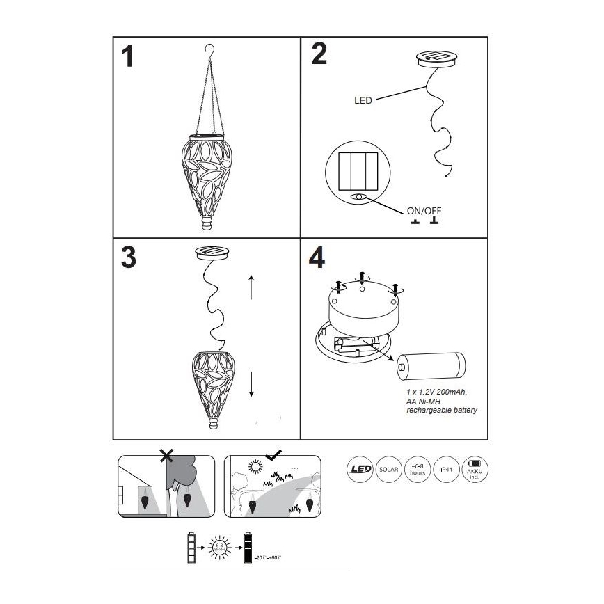 Globo - LED solcellelampe LED/0,9W/3,2V IP44 200 mAh transparent