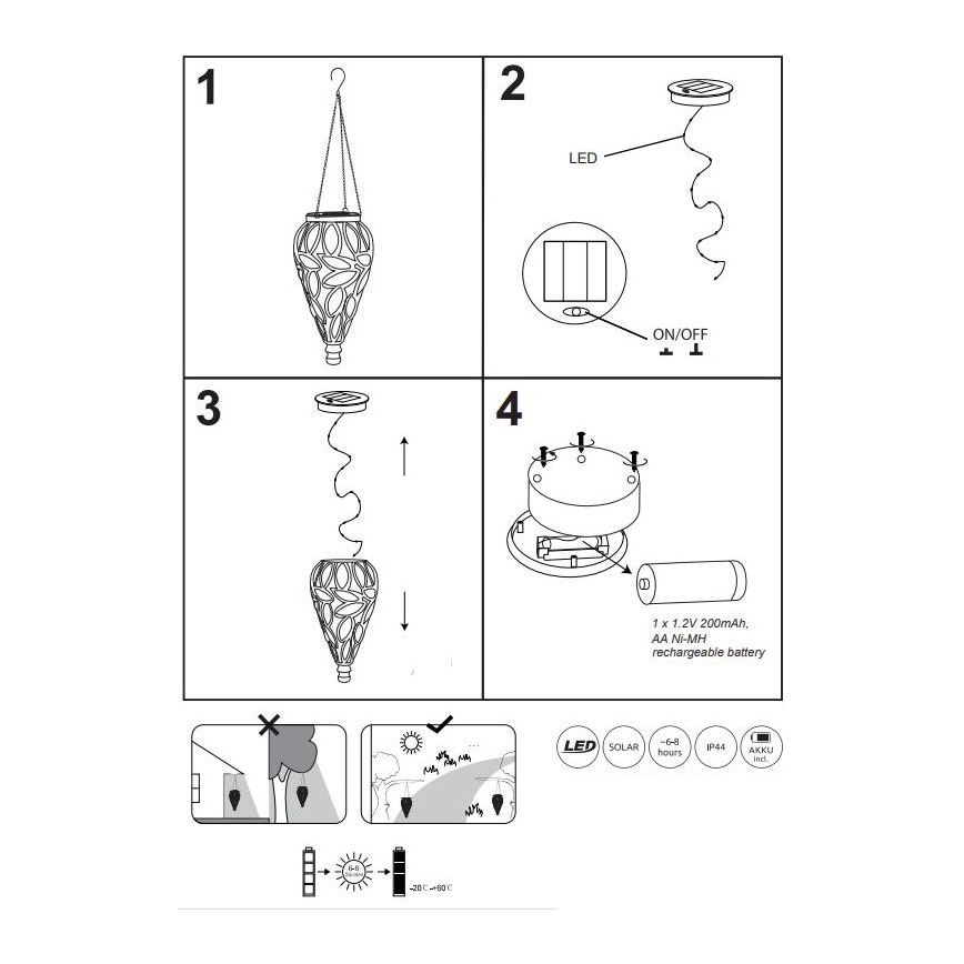 Globo - LED solcellelampe LED/0,9W/3,2V IP44 gul