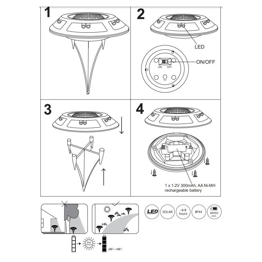 Globo - SÆT 2x LED Solcellelampe LED/0,72W/3V 3200K IP44 300 mAh