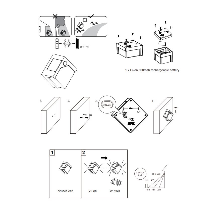 Globo - LED solcellelampe med sensor LED/0,48W/3V IP44 600 mAh