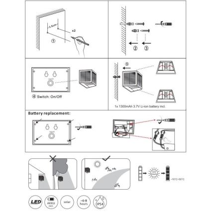 Globo - LED Solcellelampe LED/6W/3,2V 3000K IP54 1300 mAh