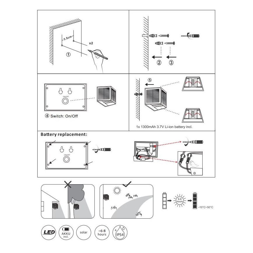 Globo - LED Solcellelampe LED/6W/3,2V 3000K IP54 1300 mAh