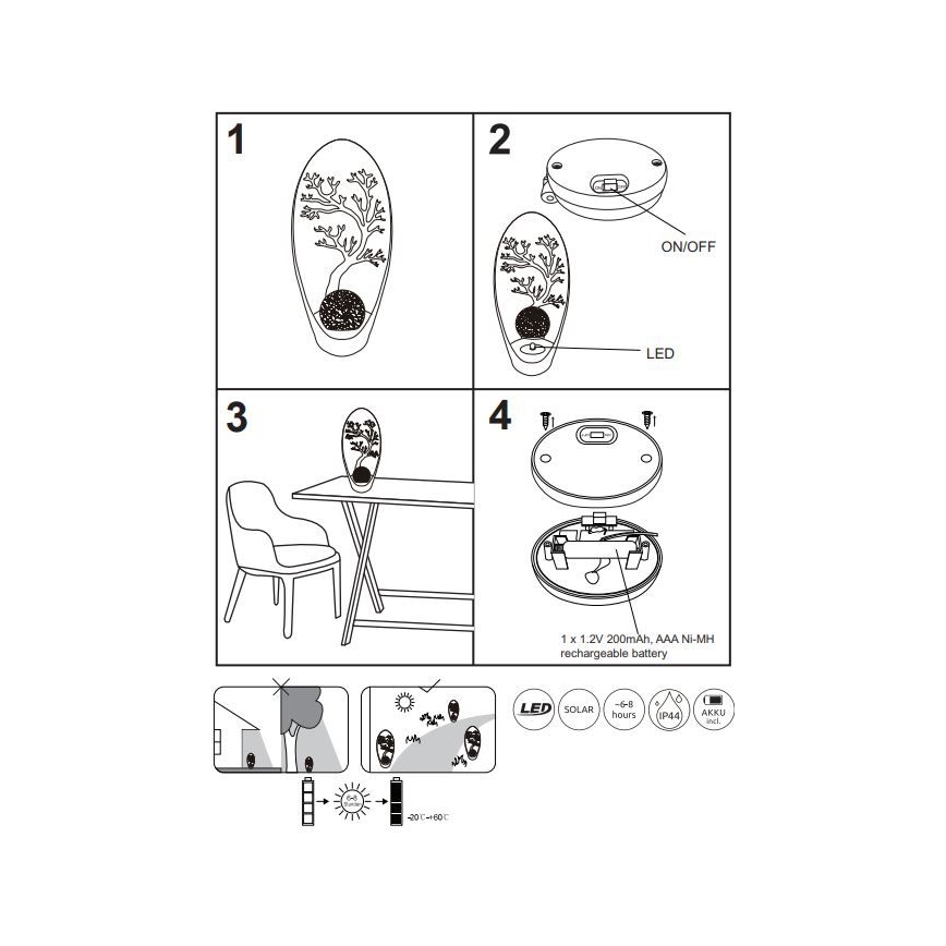 Globo - LED solcellelampe LED/0,06W/3,2V IP44 200 mAh træ