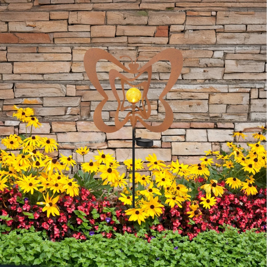 Globo - LED solcellelampe LED/3V IP44 300 mAh rustfarvet sommerfugl