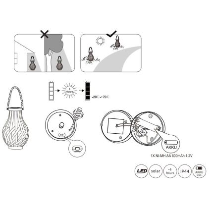 Globo - LED solcellelampe LED/0,06W/3V IP44 bambus