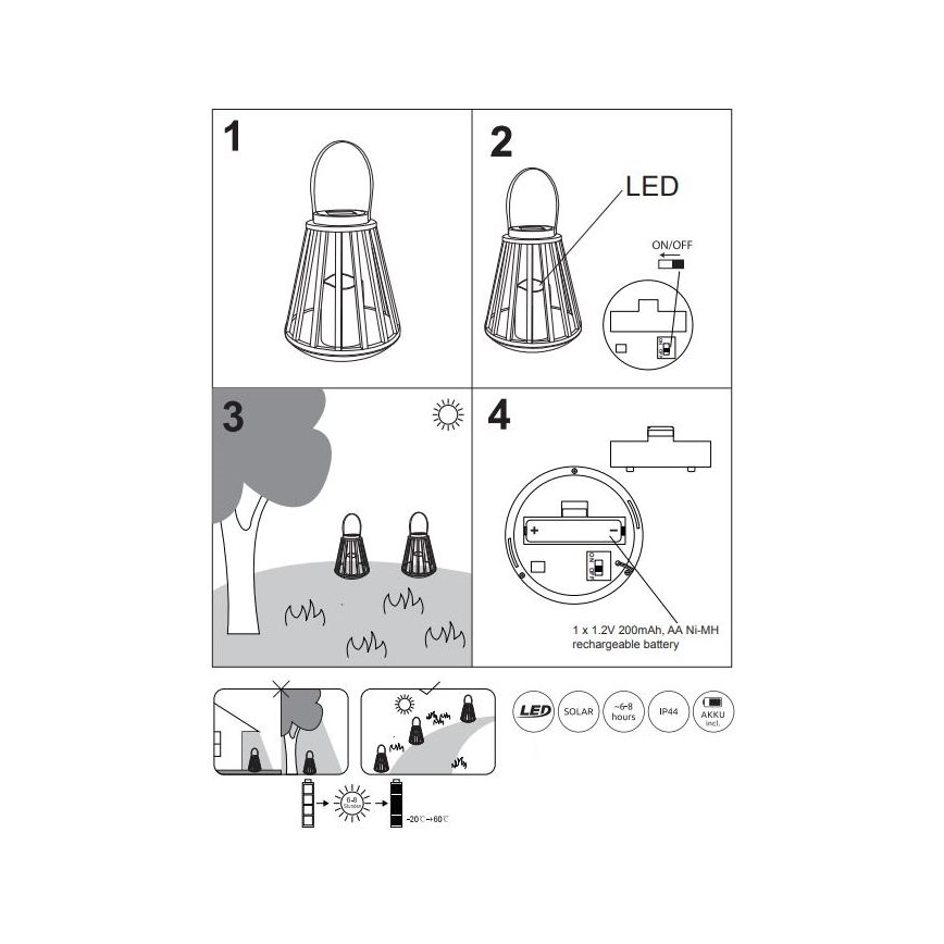 Globo - LED solcellelampe LED/0,06W/3V 3200K IP44