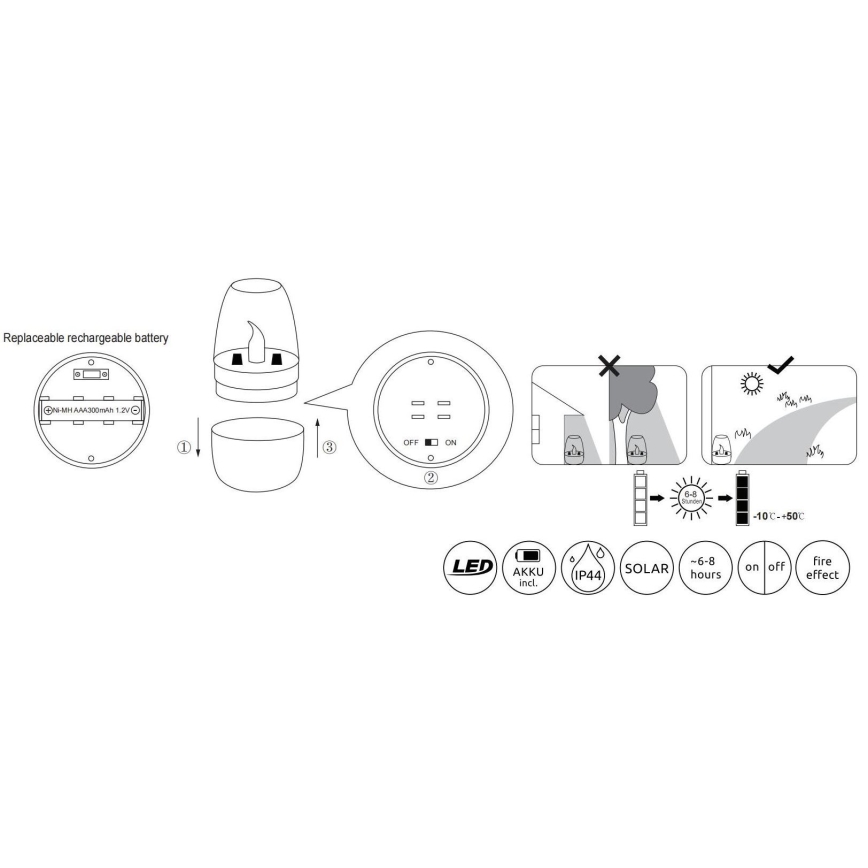 Globo - LED solcellelampe LED/0,02W/1,2V 1800K IP44 300 mAh
