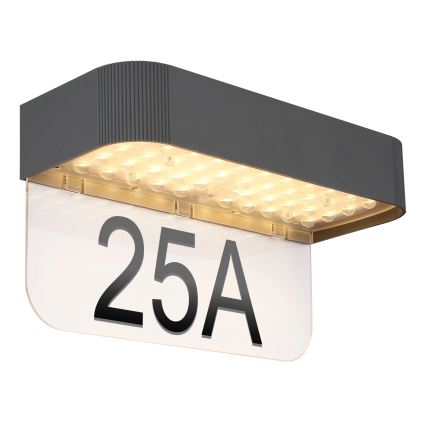 Globo - LED solcelledrevet husnummerskilt LED/6W/3,7V IP54 1800 mAh