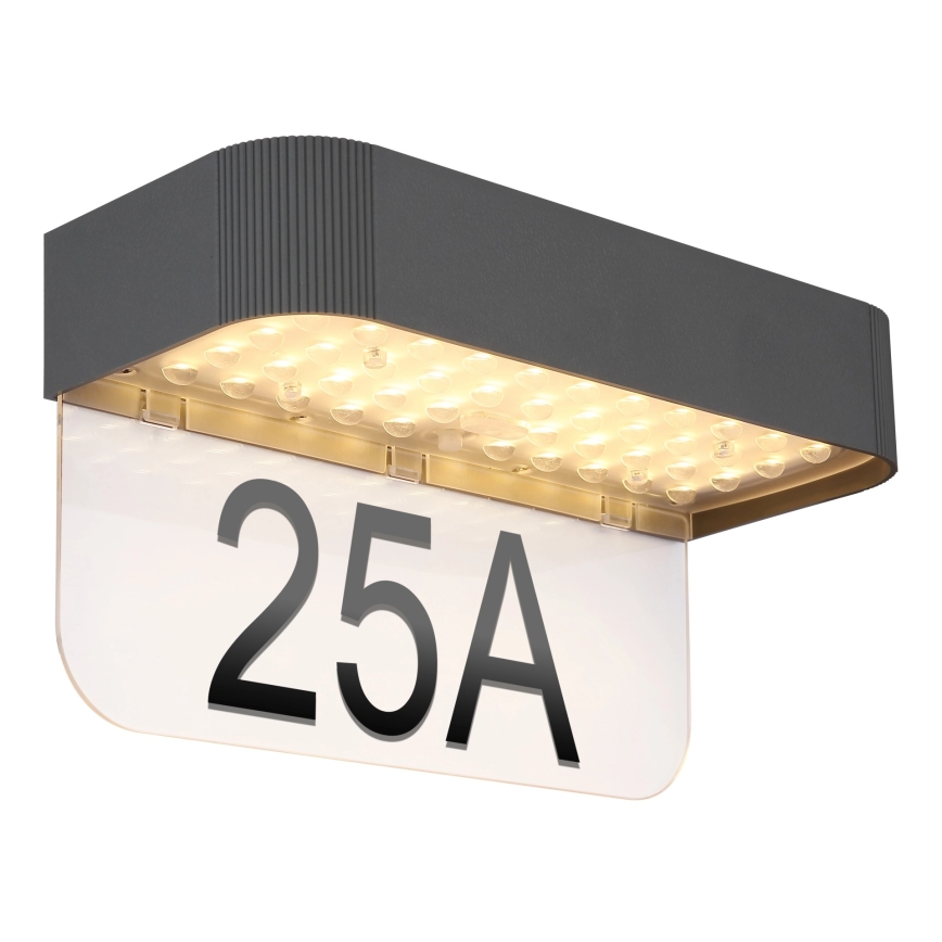 Globo - LED solcelledrevet husnummerskilt LED/6W/3,7V IP54 1800 mAh