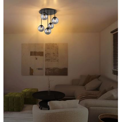 Globo - Loftmonteret lysekrone 5xE14/25W/230V sort