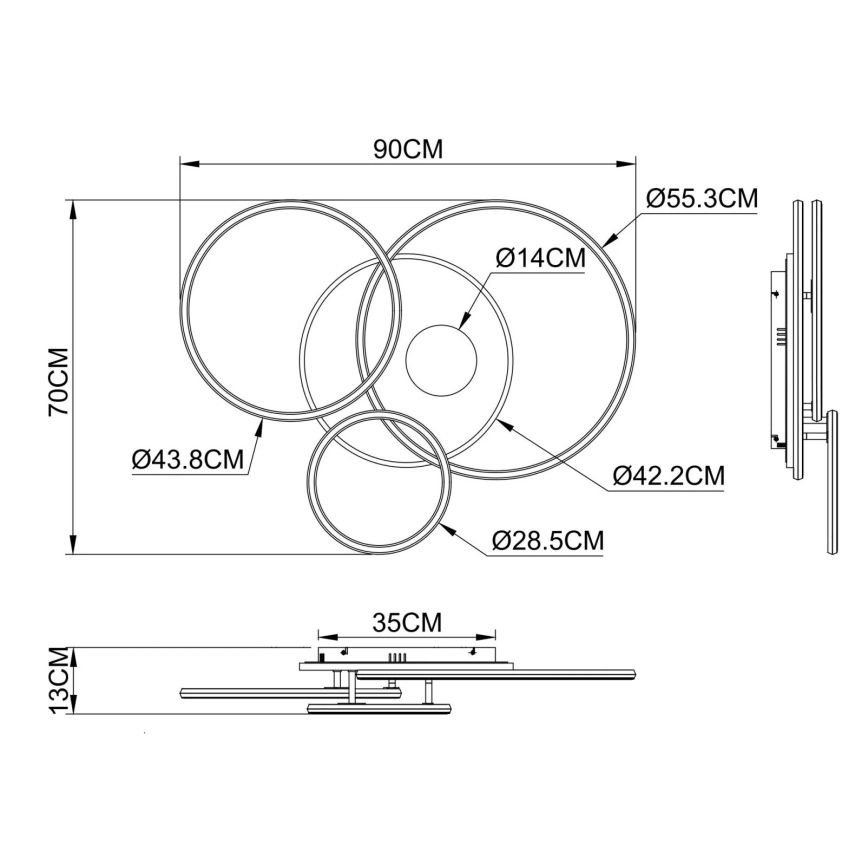 Globo - Dæmpbar LED-loftlampe LED/54W/230V 2700-6500K 90x70 cm antracit/guld + fjernbetjening