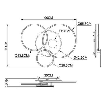 Globo - Dæmpbar LED-loftlampe LED/54W/230V 2700-6500K 90x70 cm sølv + fjernbetjening