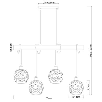 Globo 54029-4H - JODIE loftlampe på kabel 4xE27/40W/230V beige/sort