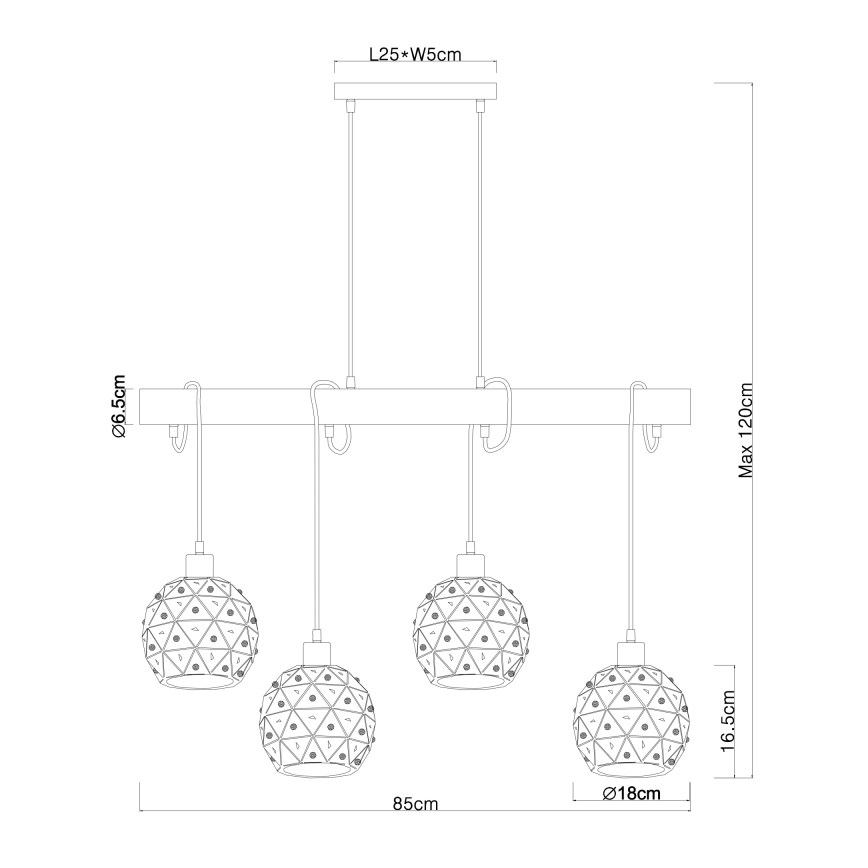 Globo 54029-4H - JODIE loftlampe på kabel 4xE27/40W/230V beige/sort