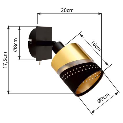 Globo - Vægspot 1xE14/25W/230V sort/guldfarvet