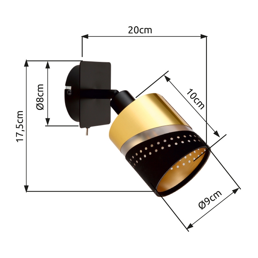 Globo - Vægspot 1xE14/25W/230V sort/guldfarvet