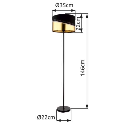 Globo - Gulvlampe 1xE27/60W/230V diameter 35 cm sort/guldfarvet