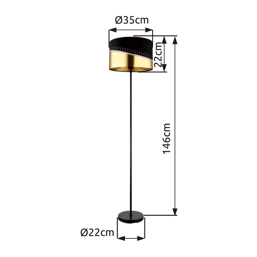 Globo - Gulvlampe 1xE27/60W/230V diameter 35 cm sort/guldfarvet