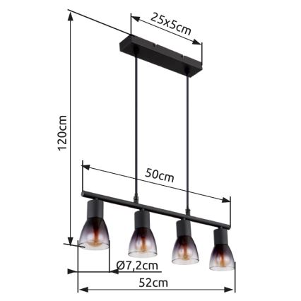 Globo - Pendel 4xE14/25W/230V sort