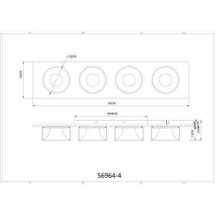 Globo - LED-loftlampe, 40 W, 230 V, 3000 K, 86 x 20 cm, messing