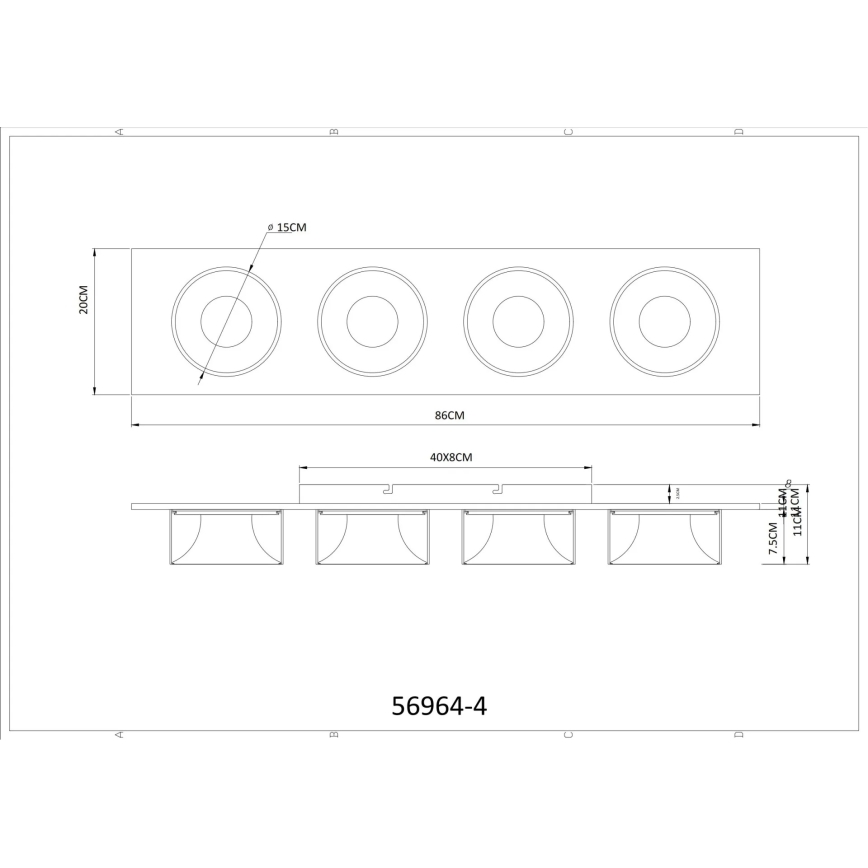 Globo - LED-loftlampe, 40 W, 230 V, 3000 K, 86 x 20 cm, messing