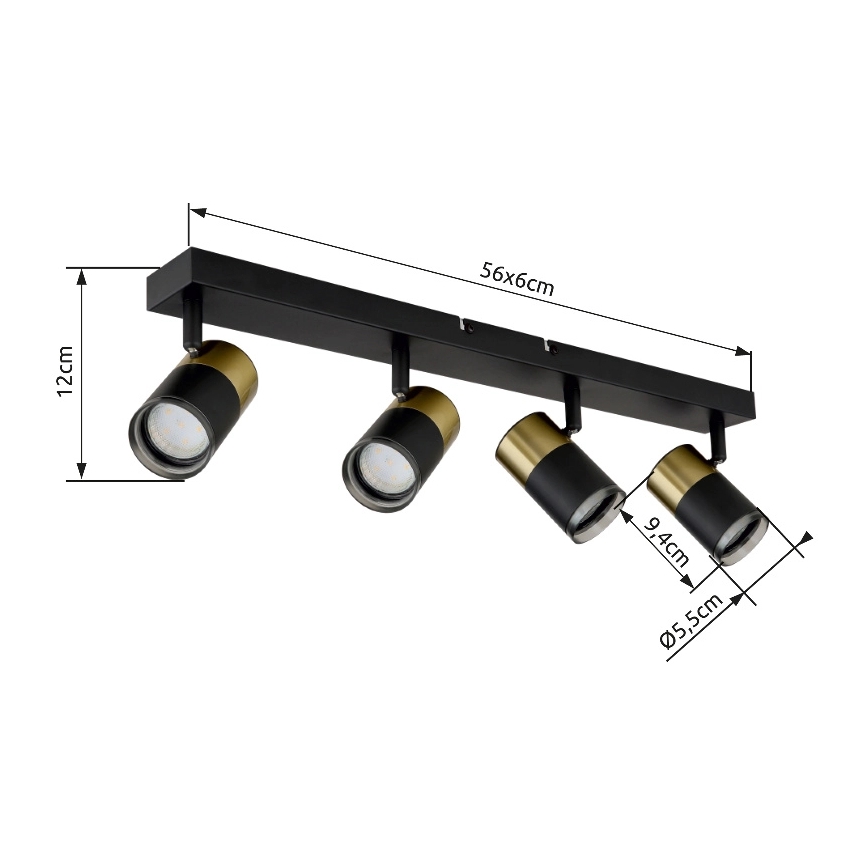 Globo - Spotlampe 4xGU10/25W/230V sort/guldfarvet